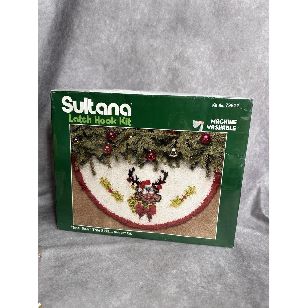 Vintage Sultana Latch Hook Noel Deer 34" Round Tree Skirt Kit‎ Sealed New 79612